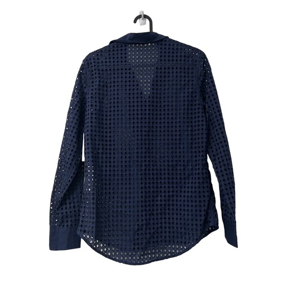 Equipment Peacoat Navy Brett Clean Contrast Oversized Eyelet Button Shirt XS NEW - Picture 6 of 7